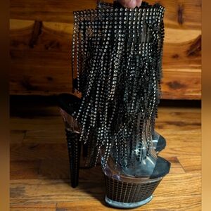 Pleaser‎ Black Rhinestone Fringe Platform Heels